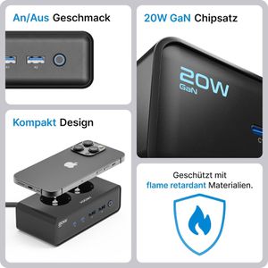 Produktbild für Steckdosenleiste Voomy Power S20 20W, mit 2m Kabel