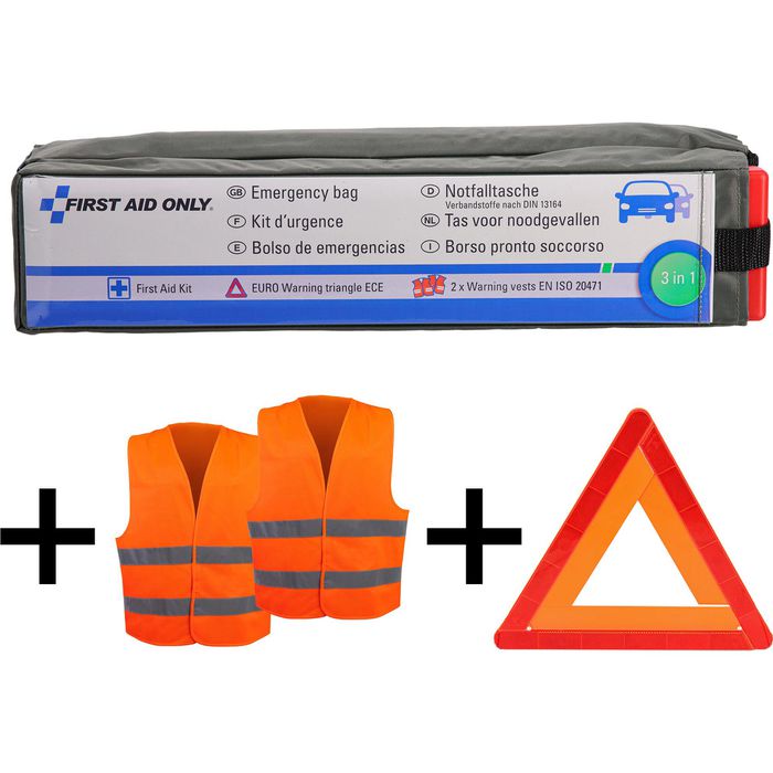 First-Aid-Only Erste-Hilfe-Tasche gefüllt, Auto, Füllung nach DIN 13164,  Warndreieck & 2 Warnwesten – Böttcher AG