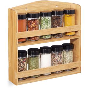Gewürzregal Relaxdays braun, mit 2 Etagen und 10 Gewürzgläsern