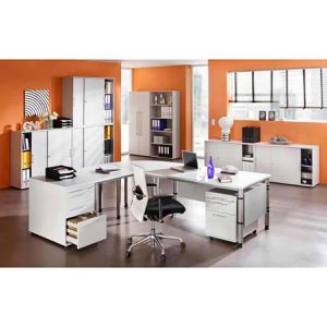 Produktbild für Schreibtisch Hammerbacher H-Serie, lichtgrau / silber
