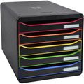 Schubladenbox Exacompta 309914D, Big Box Plus A4, Kunststoff, 5 Fächer, schwarz-bunt / schwarz