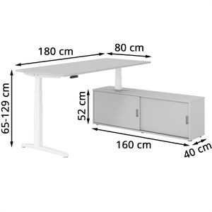 Produktbild für Schreibtisch Hammerbacher XBHM 31026, lichtgrau, mit Sideboard