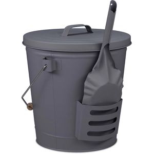 Ascheeimer Relaxdays 10037805, grau, mit Holzgriff und Deckel