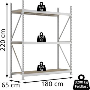 Produktbild für Weitspannregal META-Regalbau 20051235, 3 Holzböden