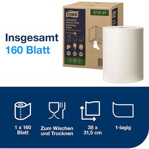 Produktbild für Putztuchrolle Tork Industrie, W1/W2/W3, aus Zellstoff, weiß