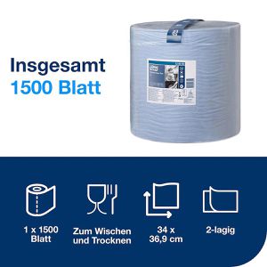Produktbild für Putztuchrolle Tork 130050, W1, aus Zellstoff, blau
