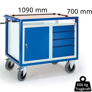 Produktbild für Werkstattwagen Rollcart 07-4307H, Tragkraft 600 kg