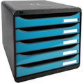 Schubladenbox Exacompta 3097282D, Big Box Plus A4, Kunststoff, 5 Fächer, türkis / schwarz