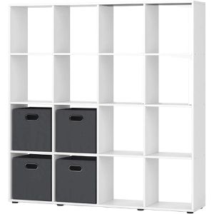Bücherregal Vicco Karree, weiß, mit 4 Faltboxen