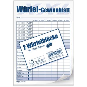 RNK Würfelspiel 5801 XXL-Würfelspiel-Gewinnblatt, ab 8 Jahre, 2-8 Spieler, 2x 85 Blatt, A5