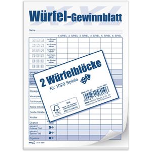 Spielblock RNK 5801 XXL-Würfelspiel-Block, 2 Stück