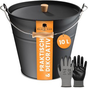 Ascheeimer Black-Oak Fuego schwarz, mit Holzgriff und Deckel