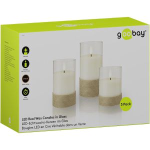 Produktbild für LED-Kerze Goobay Echtwachs im Glas, mit Hanf umwickelt, weiß