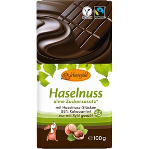 Birkengold Tafelschokolade Haselnuss, mit Xylit, Fairtrade, 100g