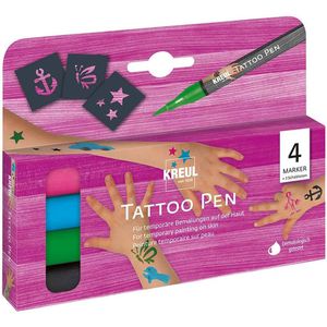Kreul Tattoostift Tattoo Pen Set, sortiert, 62171, Pinselspitze, 4 Stück