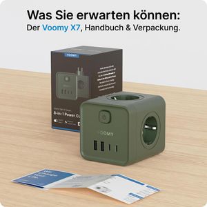 Produktbild für Steckdosenwürfel Voomy Split X7, mit Schalter, grün