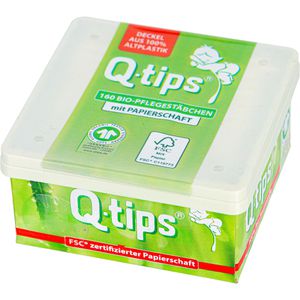 Q-tips Wattestäbchen Bio-Pflegestäbchen, 7,5 cm, mit Papierschaft, 160 Stück , 160 Stück