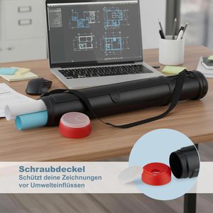 Produktbild für Zeichenrollenköcher Relaxdays mit Tragegurt, schwarz/rot