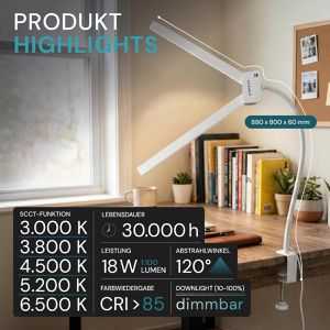 Produktbild für Schreibtischlampe Luxula LX700158, weiß, LED, dimmbar