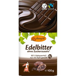 Birkengold Tafelschokolade Edelbitter, mit Xylit, Fairtrade, 100g