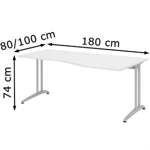 Produktbild für Schreibtisch Hammerbacher B-Serie, weiß / silber