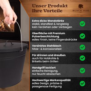 Produktbild für Ascheeimer Black-Oak Vesuvio, schwarz, mit Holzgriff &amp; Deckel