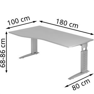 Produktbild für Schreibtisch Hammerbacher U-Serie, lichtgrau / silber