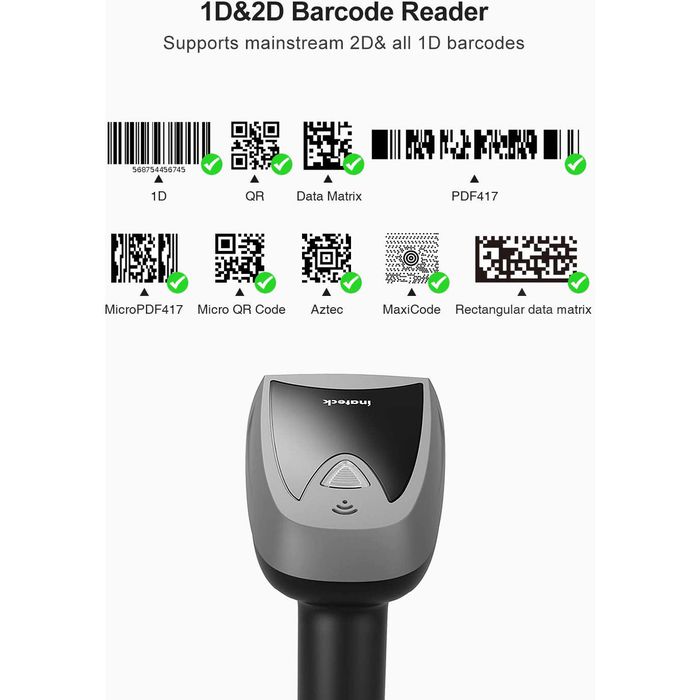 Inateck Barcode Scanner Bcst Schwarz Bluetooth Usb Imager Funkscanner Mit Ladestation