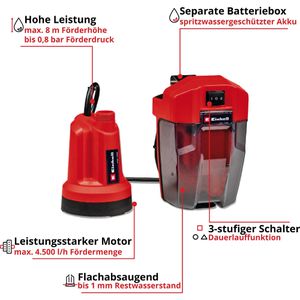 Produktbild für Klarwasserpumpe Einhell GE-SP18 LL Li - Solo, Akku