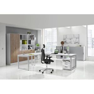 Produktbild für Schreibtisch Hammerbacher R-Serie, nussbaum / silber