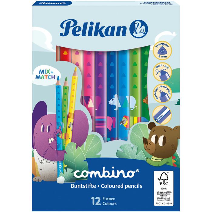 Pelikan Buntstifte Combino dick 811194 farbig sortiert mit Tiermotiven 12 Stück