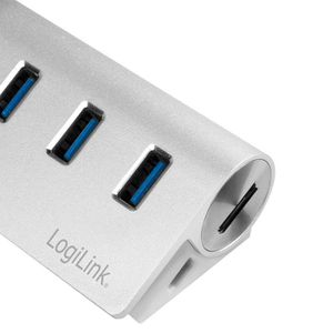 Produktbild für USB-Hub LogiLink CR0045, silber, mit SD-Kartenslot