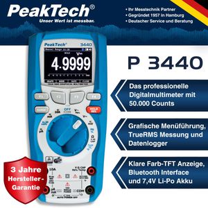 Produktbild für Multimeter PeakTech P 3440, digital, True RMS, App-fähig