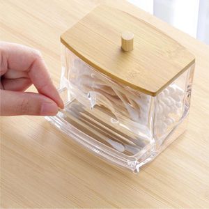 Produktbild für Wattestäbchenbehälter Navaris transparent, mit Bambusdeckel