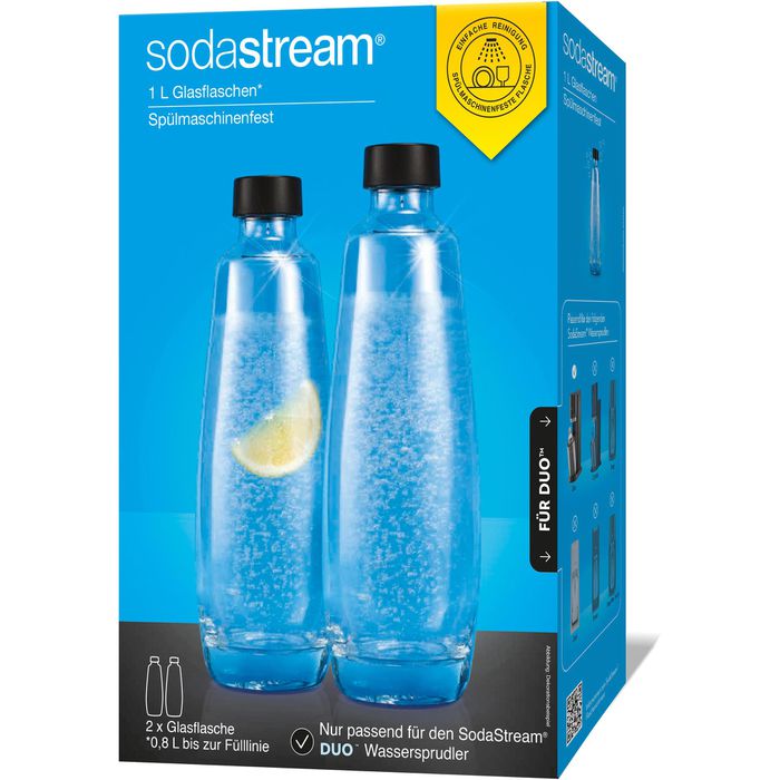 Sodastream Karaffe Glasflasche, Duopack, mit Deckel, 2x 1 Liter