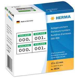 Herma Nummernetiketten 4834 Anlagenummer 15 x 22mm, doppelt nummeriert 000-999 schwarz grün 2000 Stück