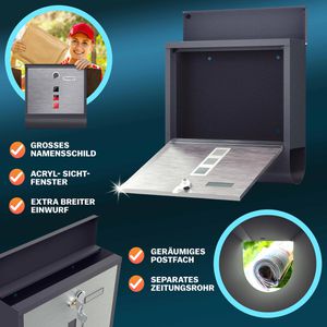 Produktbild für Briefkasten Monzana 109596, schwarz/silber, aus Stahl