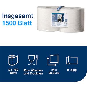 Produktbild für Putztuchrolle Tork 130041, W1 / W2, aus Zellstoff, weiß