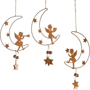 Weihnachtsdeko Frank-Flechtwaren Engel auf Mond, 3 Stück