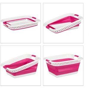 Produktbild für Wäschekorb Relaxdays pink, faltbar, mit 2 Griffen
