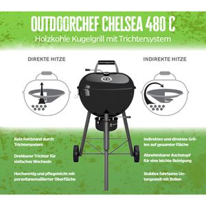 Produktbild für Holzkohlegrill Outdoorchef Chelsea 480C, Kugelgrill mit Rädern