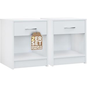 Nachttisch CASARIA Hamburg, 109670, weiß, aus Holz, 2er Set