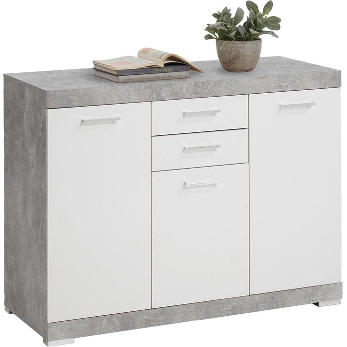 FMD-Möbel Sideboard Bristol 3 XL, weiß / beton, mit Türen und Schubladen,  Maße: 120 x 89,9cm – Böttcher AG