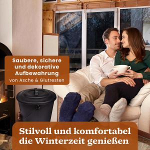 Produktbild für Ascheeimer Black-Oak Santorini, schwarz, Holzgriff &amp; Deckel
