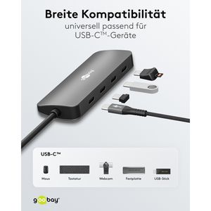 Produktbild für USB-Hub Goobay 76565, grau, mit Metallgehäuse