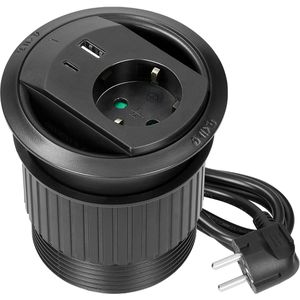 Produktbild für Einbausteckdose Orno GM-9051, schwarz, mit 1,4 m Kabel