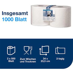 Produktbild für Putztuchrolle Tork 130062, W1 / W2, aus Zellstoff, weiß