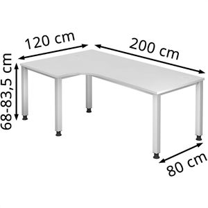 Produktbild für Schreibtisch Hammerbacher Q-Serie, weiß / silber