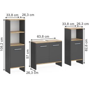 Produktbild für Badmöbel-Set Vicco Karli, anthrazit / goldkraft eiche,3-teilig