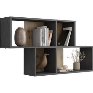 Wandregal FMD-Möbel Nora, 270-001, anthrazit / artisaneiche